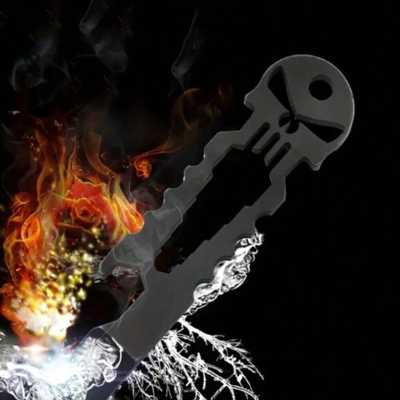 Skull Multi Tool Keychain Stainless Steel Black - Picture 1 of 3